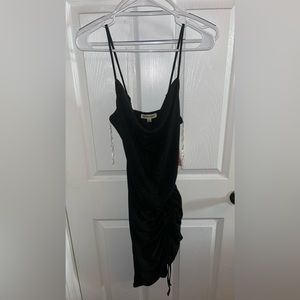 Jacquard Sparkling drawstring Black dress